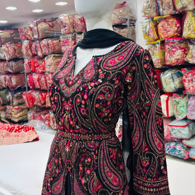 Black, Pink, Gold, and other contrasting colors Anarkali Suit