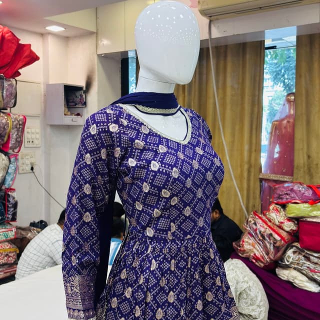 Blue and Gold Anarkali Suit