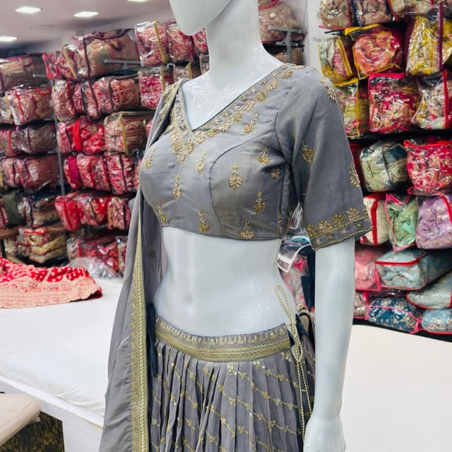 Gray and Gold Lehenga Choli