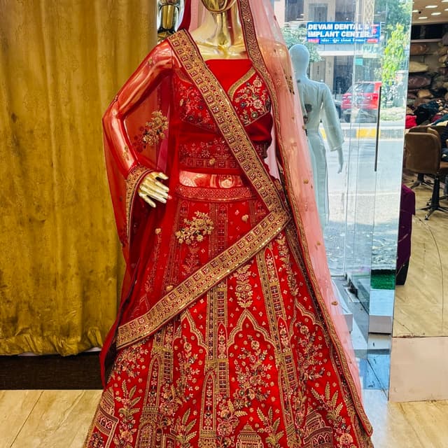 Red and Gold with a pale pink accent Lehenga Choli with dupatta