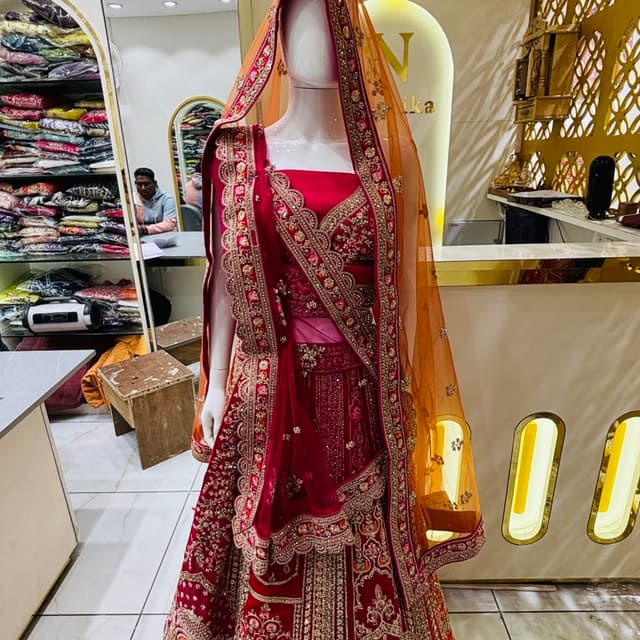 Red, Gold, and Orange Lehenga Choli