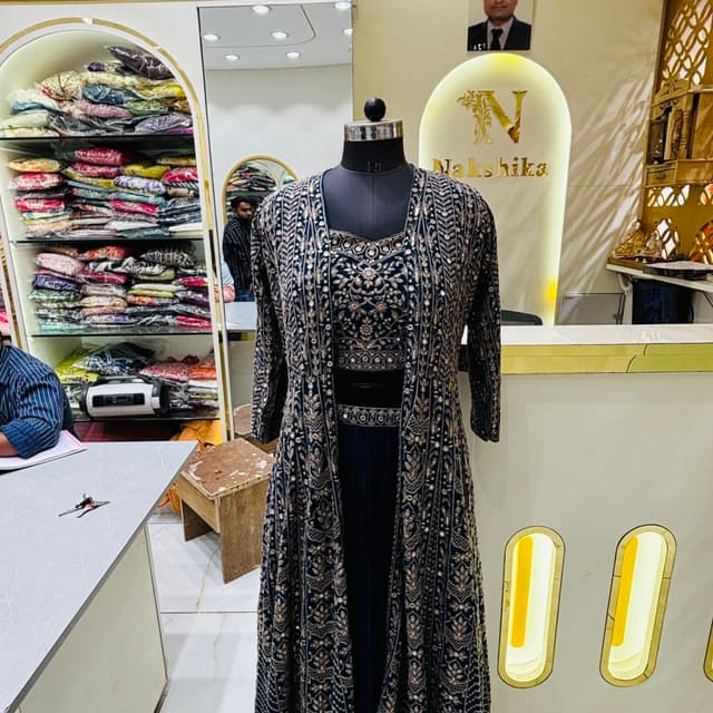 Navy blue and gold Anarkali Suit Set