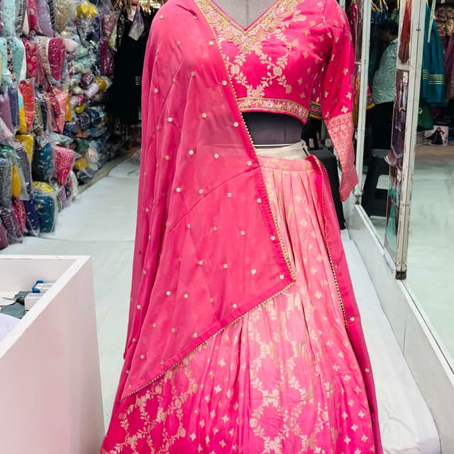 Pink and Gold Lehenga Choli