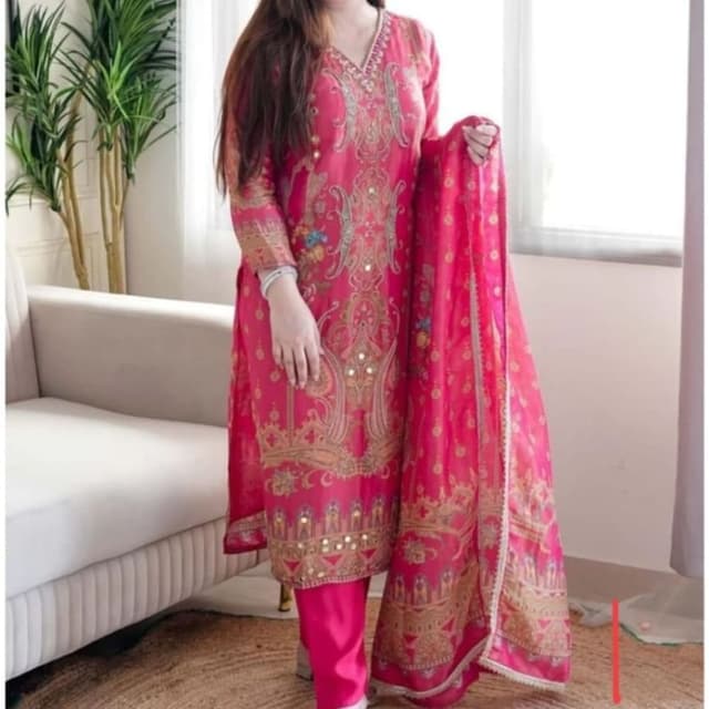 Pink, Gold Salwar Kameez