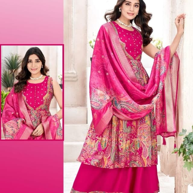 Magenta, Multi-colored (Paisley print) Salwar Kameez with Dupatta