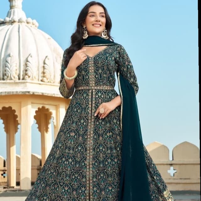 Teal, Gold, Green Anarkali Suit