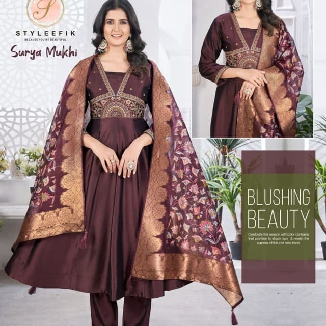 Maroon, Gold Anarkali Suit Set