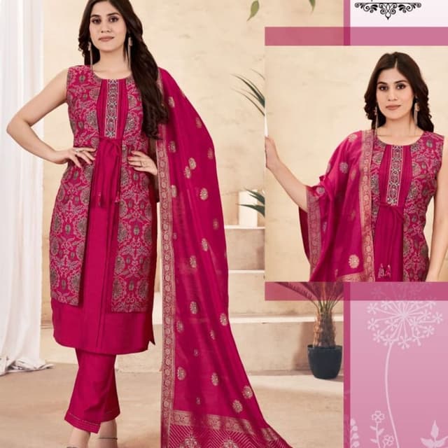Magenta and Gold Salwar Kameez Suit