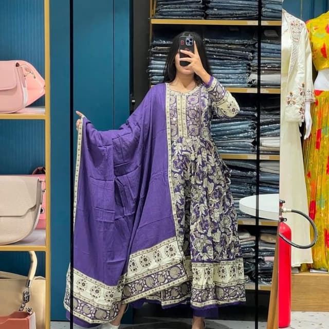 Purple, cream, and gold Anarkali Suit Set