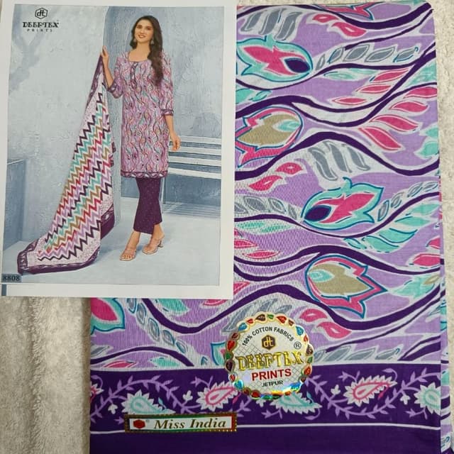 Lavender, purple, pink, teal, white, brown Unstitched Suit Set
