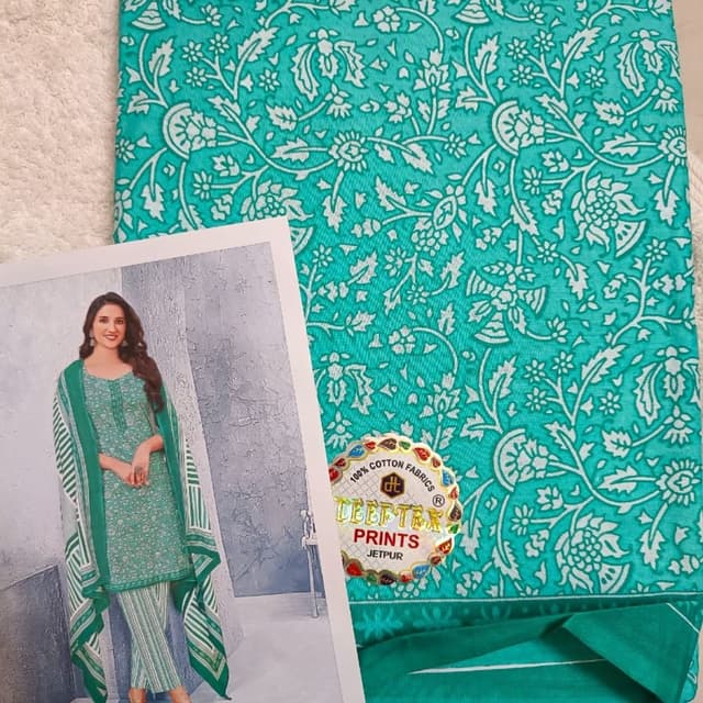 Teal and White Unstitched Salwar Kameez Suit