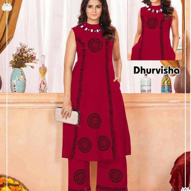 Red and Black Kurta Set