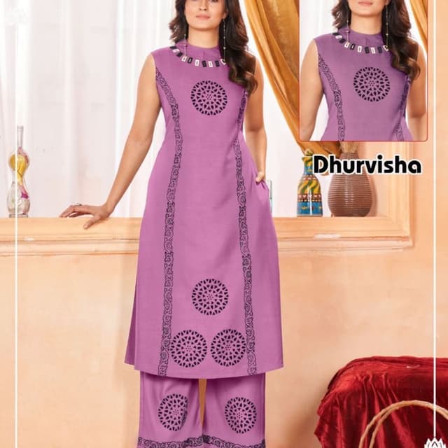 Mauve and Black Kurta and Pants Set