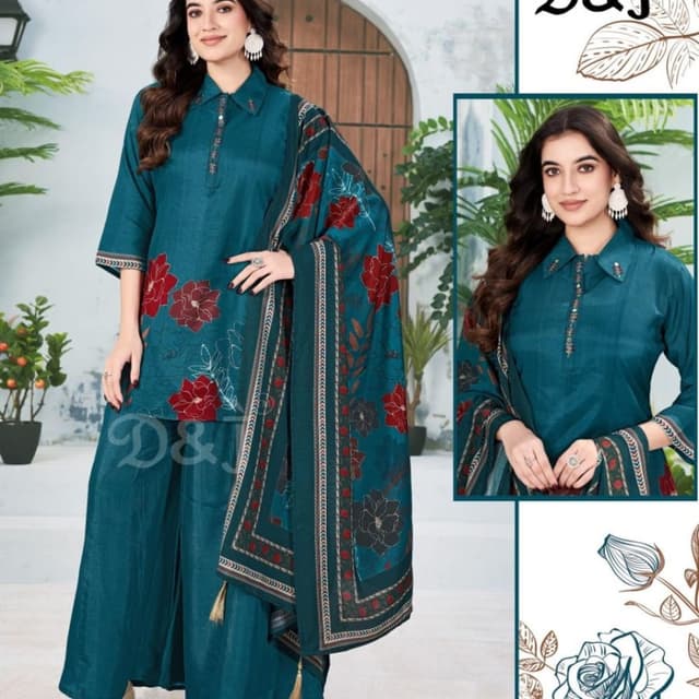 Teal, Red, Brown, Black Salwar Kameez Suit