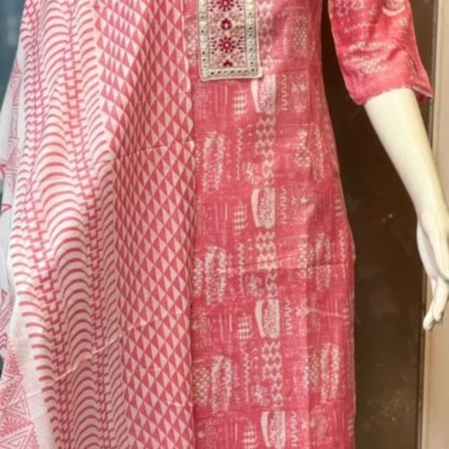 Pink and White Kurta with Dupatta