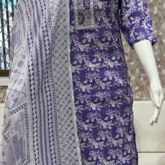 Purple and White Salwar Kameez with Dupatta