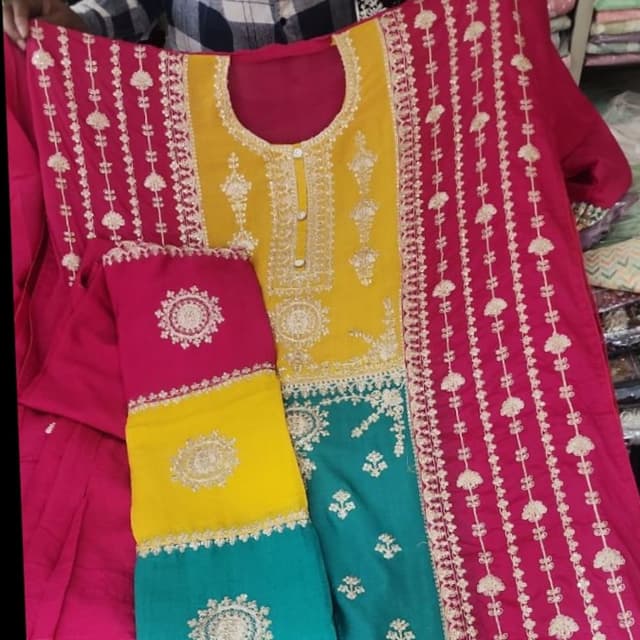 Pink, Yellow, Teal Salwar Kameez