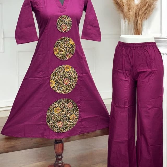 Purple with Multi-colored accents Kurta with Palazzo Pants