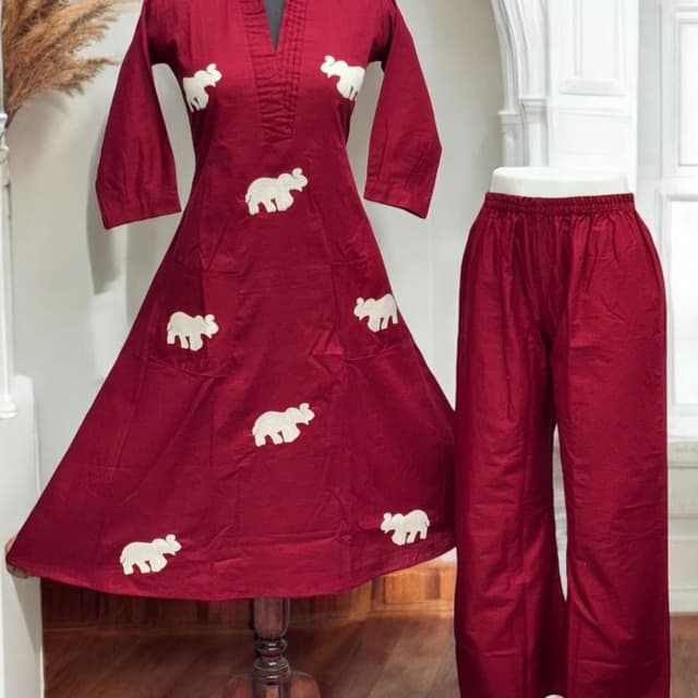 Red and White Kurta and Palazzo set