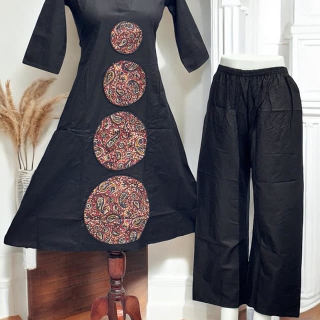 Black and Multicolor Kurta and Palazzo Set