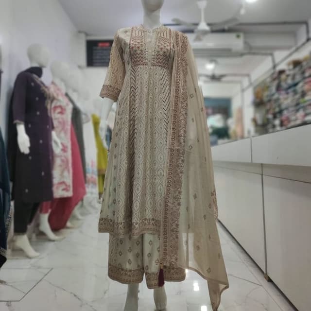 Cream and Brown Salwar Kameez