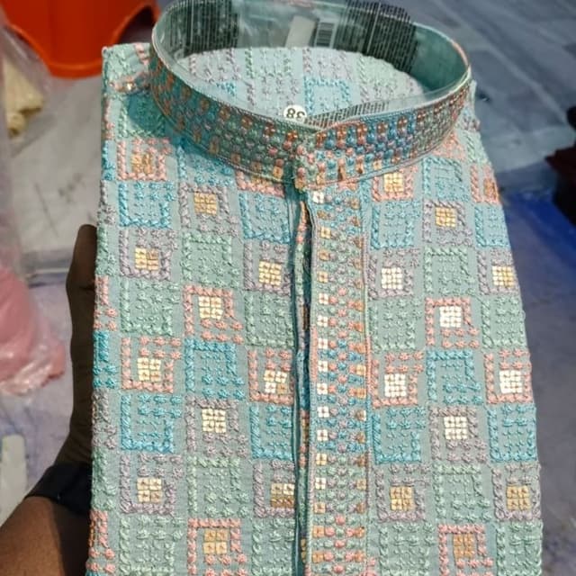 Pastel blue, pink, gold and teal Kurta