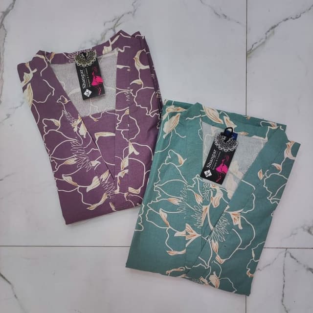 Purple and Teal with off-white floral print Robe/Kimono