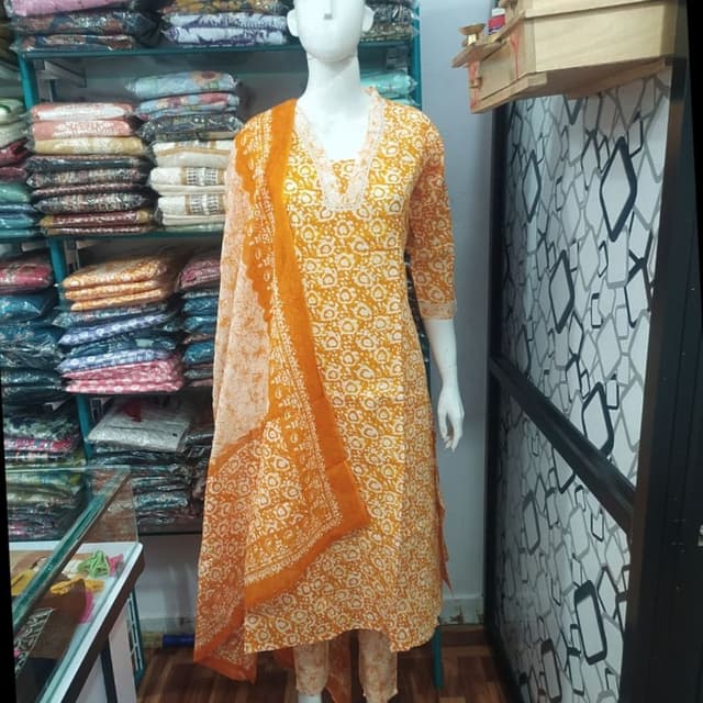 Mustard Yellow and White Salwar Suit Set