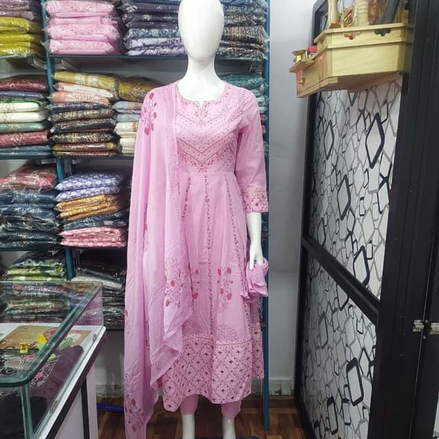 Pink with subtle red accents Anarkali Suit Set