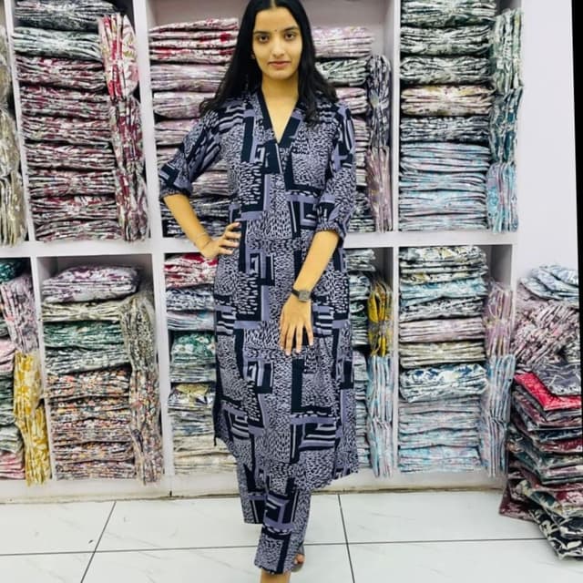 Gray and Black Kurta and Pants Set