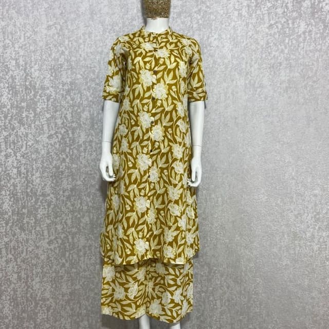 Mustard yellow and white Kurta and Pants Set