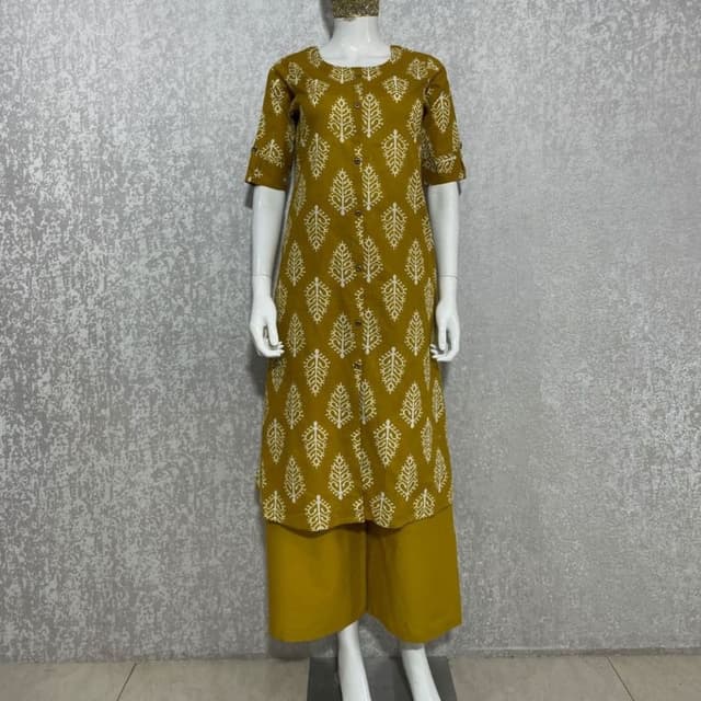 Mustard yellow and white Kurta and Palazzo Set