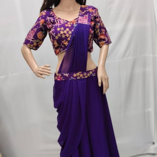 Purple, Gold, Orange Saree