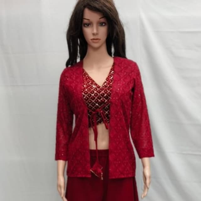 Red, Gold Blouse and Jacket Set