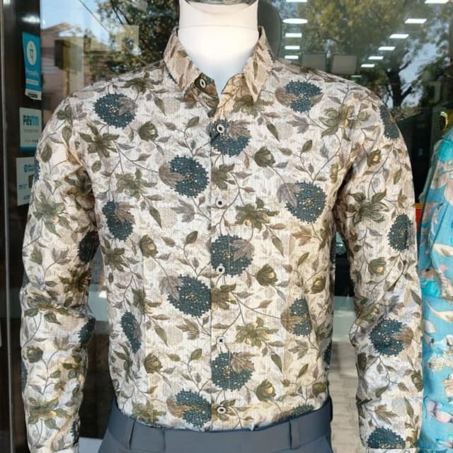 Cream, Olive Green, Teal Shirt