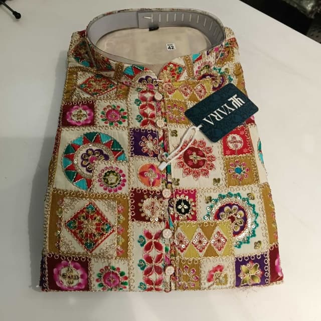 Multicolor, featuring cream, gold, red, pink, purple, and teal Kurta