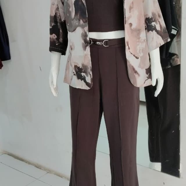 Brown, Beige, Black Pantsuit