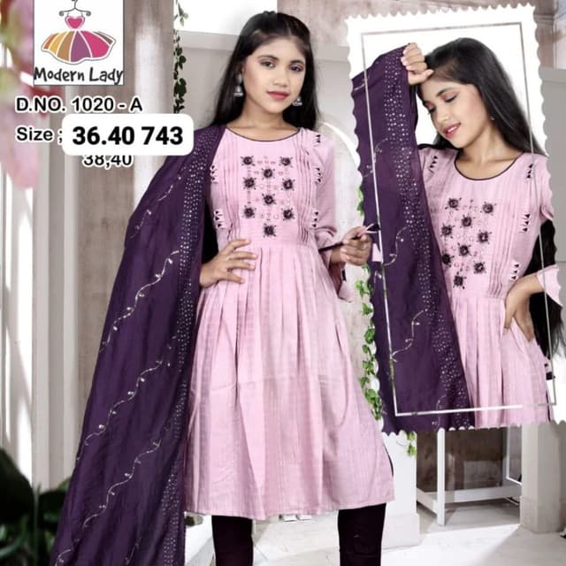 Pink and Purple Kurti with Dupatta
