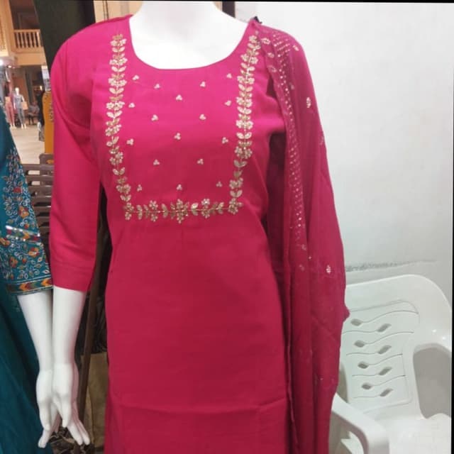 Magenta, Gold Salwar Kameez with Dupatta