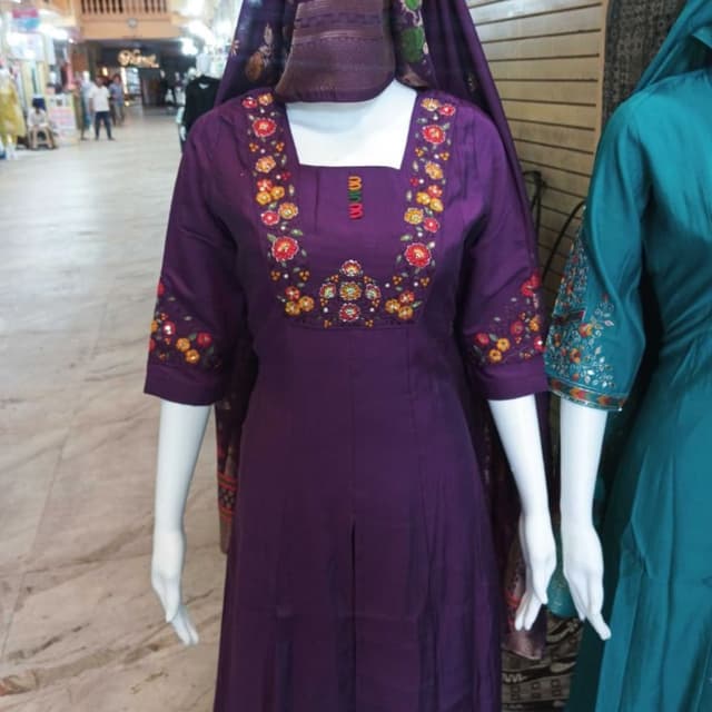 Purple with a multicolor floral embroidery Dress