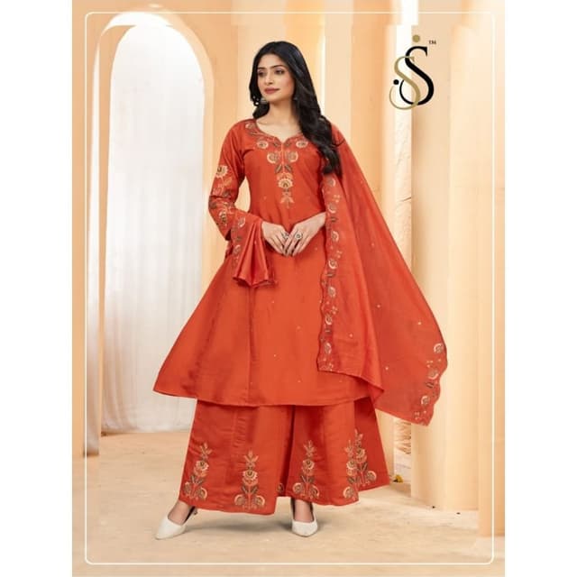 Orange with gold and green accents Salwar Kameez Set