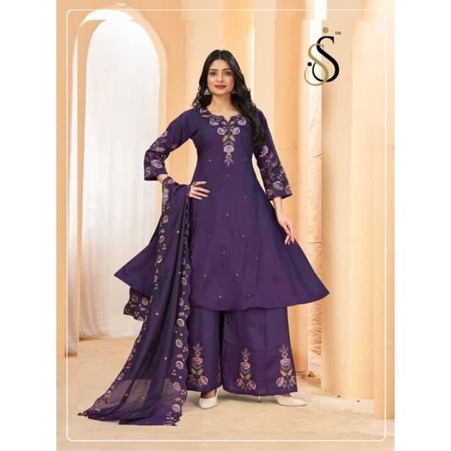 Purple with golden accents Palazzo Suit Set