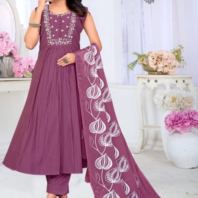 Mauve and White Salwar Kameez with Dupatta