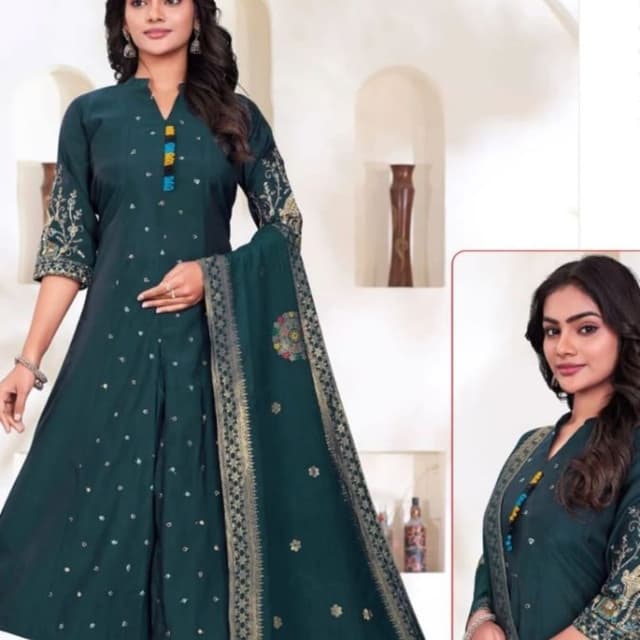 Teal, Gold Salwar Kameez