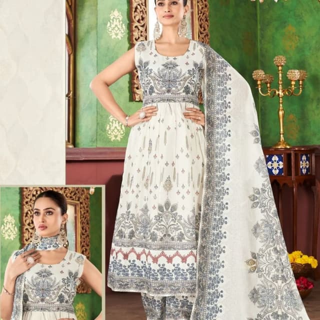 White, Gray, and Red Salwar Kameez Suit