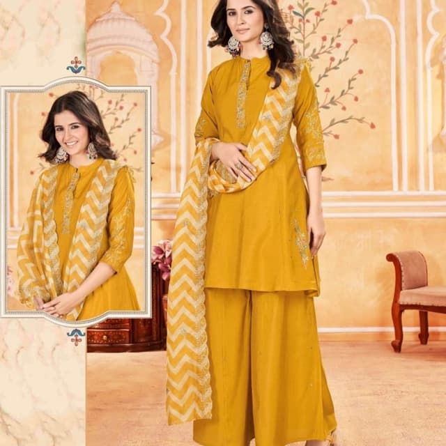 Mustard yellow with off-white accents Palazzo Suit Set