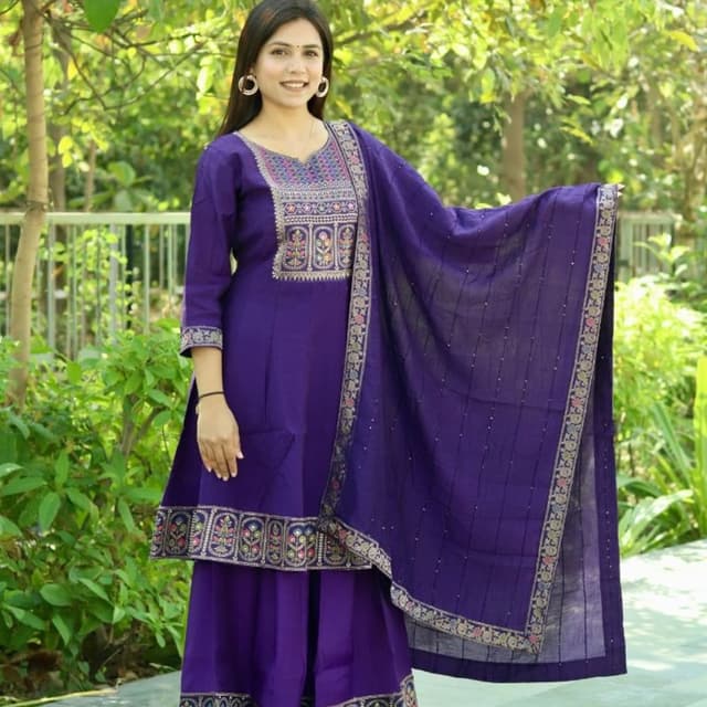 Purple with multicolored accents Sharara Suit