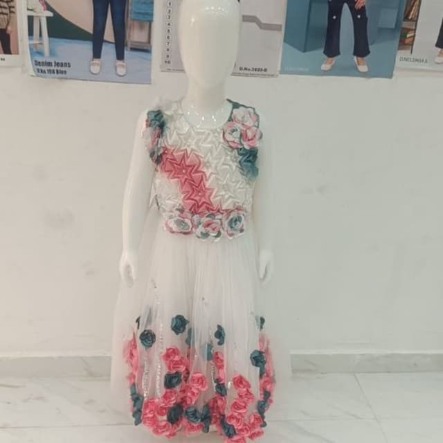 White, Pink, Teal Dress