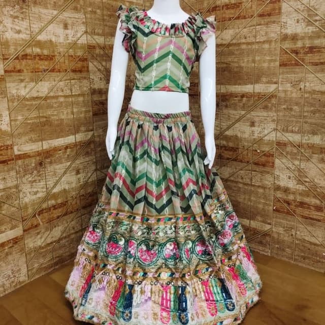 Green, Pink, Beige, Gold Lehenga Choli