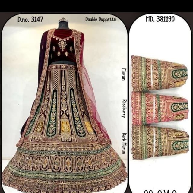 Maroon, Gold, Green, and hints of Yellow Lehenga Choli